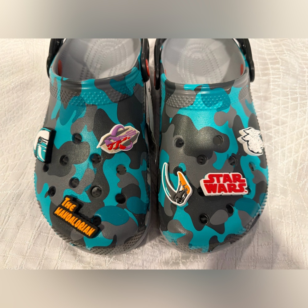 NWT Star Wars Blue and Grey Camo Crocs